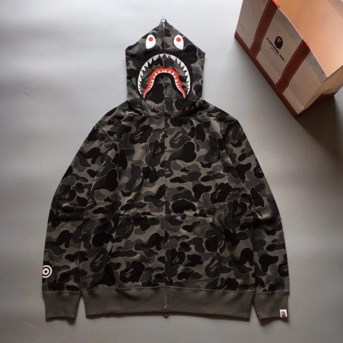[50% Off]1:1 quality Bape ABC camo shark full zip-up black hoodie