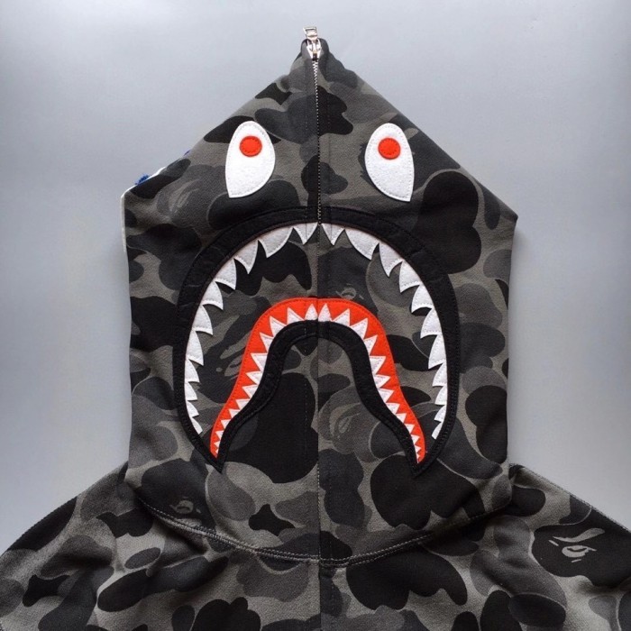 [50% Off]1:1 quality Bape ABC camo shark full zip-up black hoodie