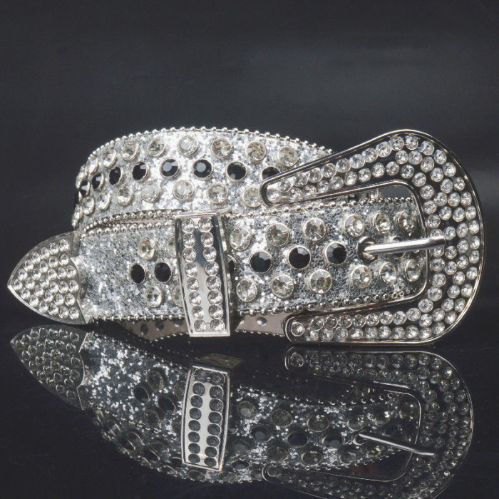 [50% Off]Hip hop style crystal belt gold silver 18082509