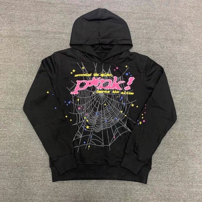Young Thug Sp5der pink leteers logo hoodie black