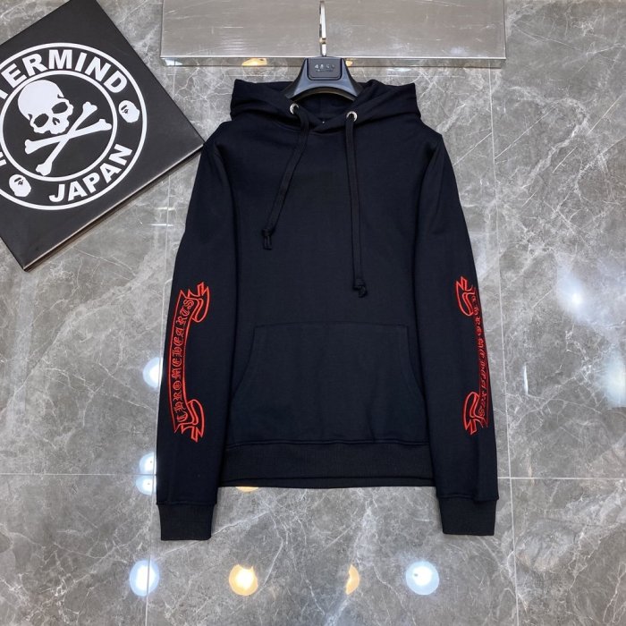 red embroidered logo hoodie