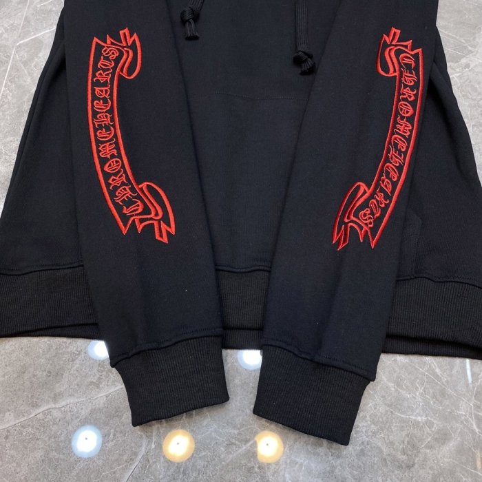 red embroidered logo hoodie