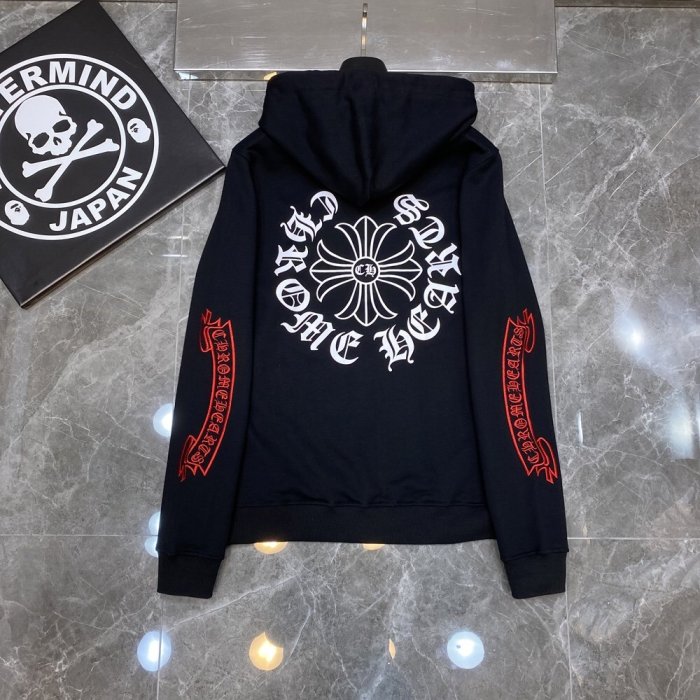 red embroidered logo hoodie