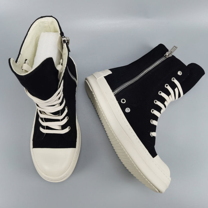 [buy more save more]High top canvas shoes with a thick sole and lettered heel