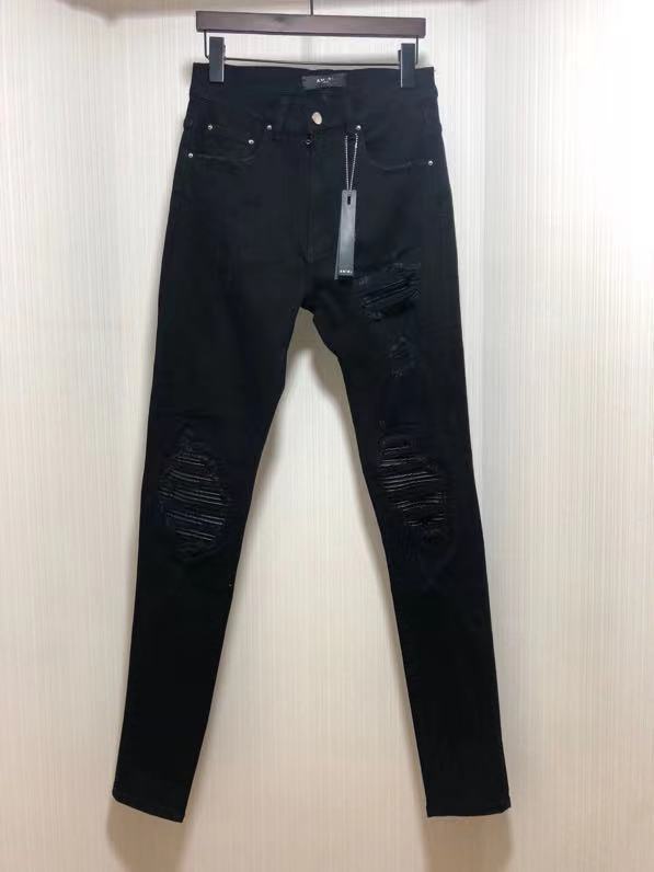 1:1 quality version leather patch slim fit black jeans