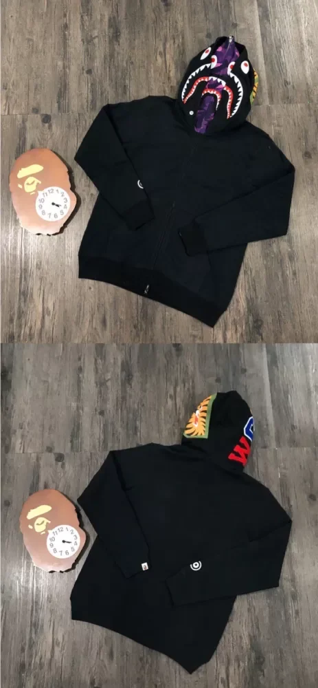 1:1 quality version Bape 21fw double hood shark camo black hoodie 5 colors