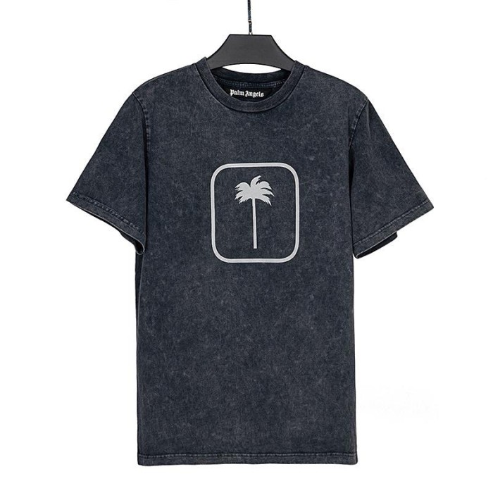 [buy more save more ]Big Coconut Print Washed Short Sleeves Grey and Black-