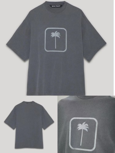 [buy more save more ]Big Coconut Print Washed Short Sleeves Grey and Black-