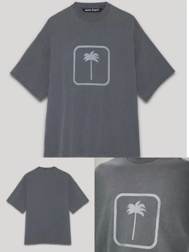 [buy more save more ]Big Coconut Print Washed Short Sleeves Grey and Black-