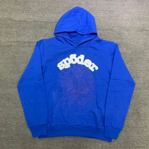 Young Thug Sp5der-White foamed letter blue hoodie
