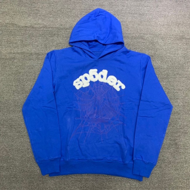 Young Thug Sp5der-White foamed letter blue hoodie