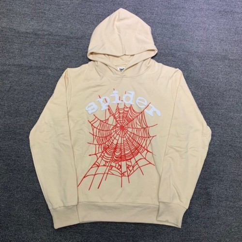 Young Thug Sp5der- White letters red cobweb beige hoodie