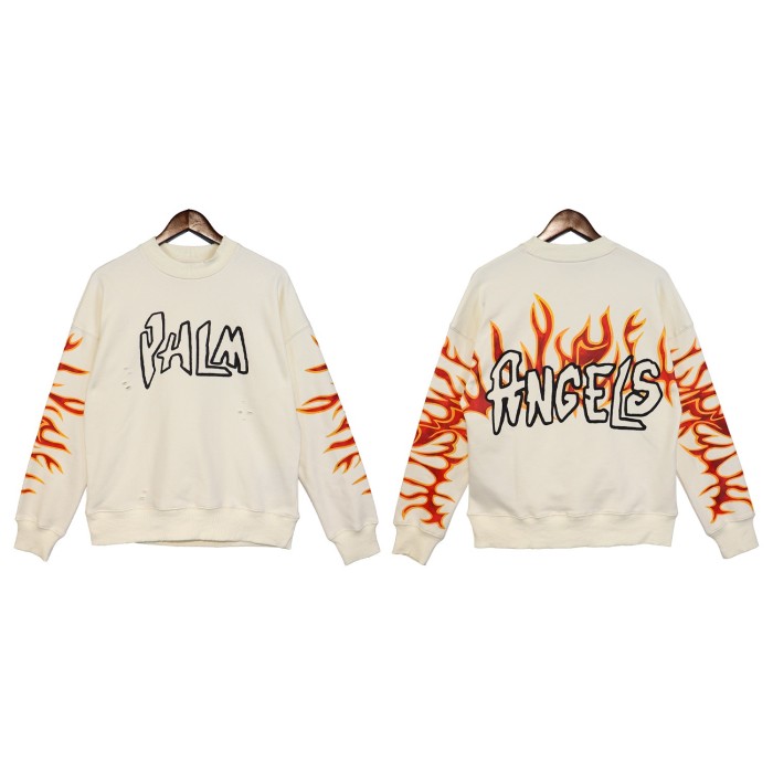 Flame embroidered letter round neck pullover