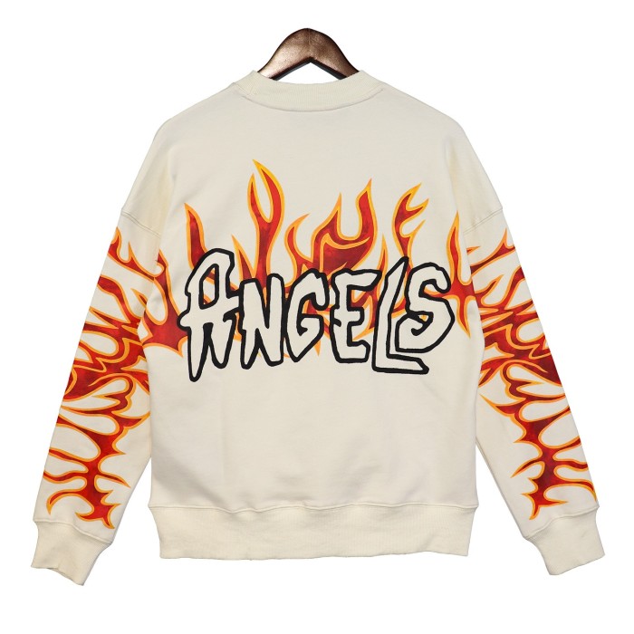 Flame embroidered letter round neck pullover