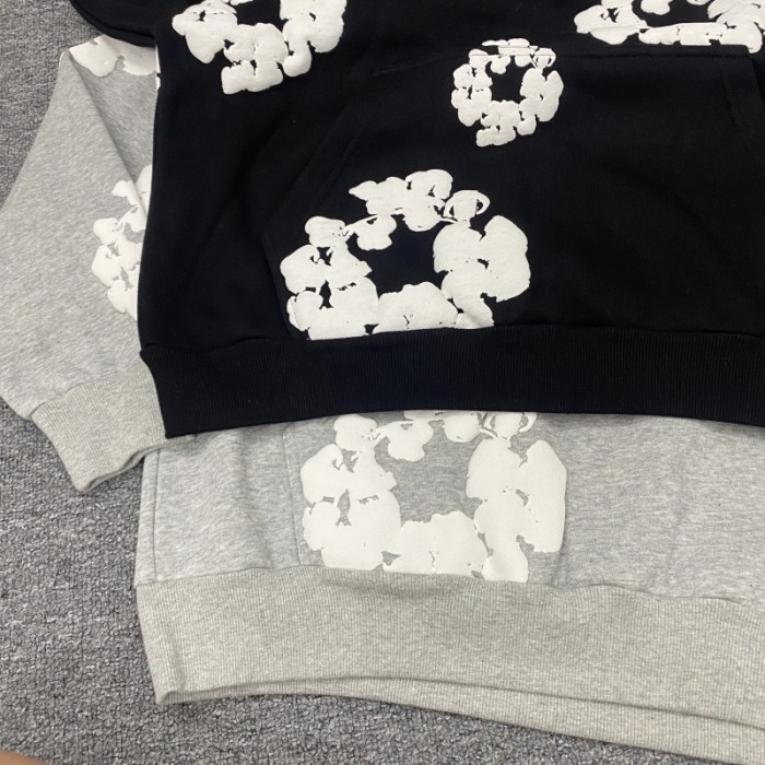 Foam Print Black Embroidered Letter Hoodie