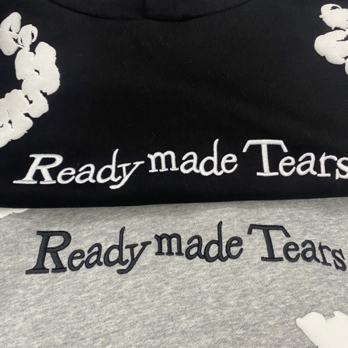 Foam Print Black Embroidered Letter Hoodie
