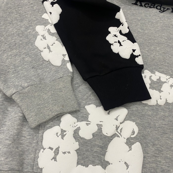 Foam Print Black Embroidered Letter Hoodie