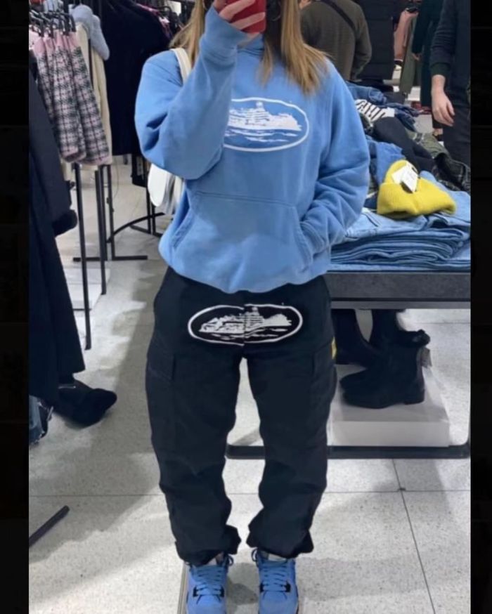 1:1 quality version Corteiz logo hoodie & pants black grey