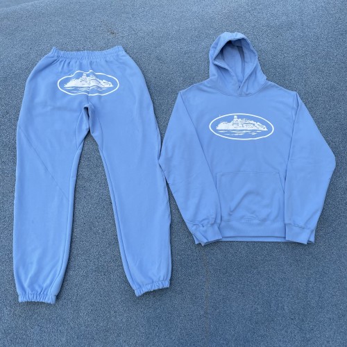 [50% Off]1:1 quality version Corteiz logo hoodie & pants light blue 17933404