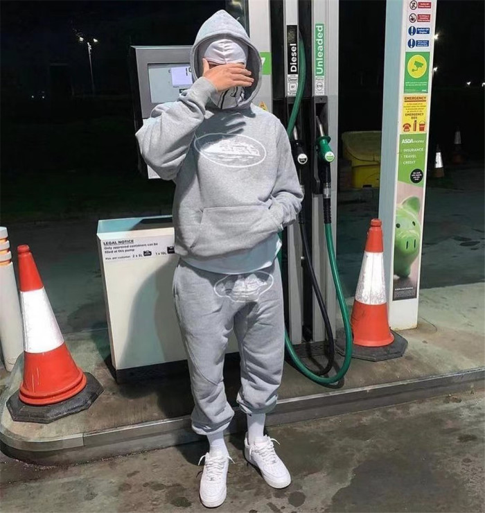1:1 quality version Corteiz logo hoodie & pants black grey