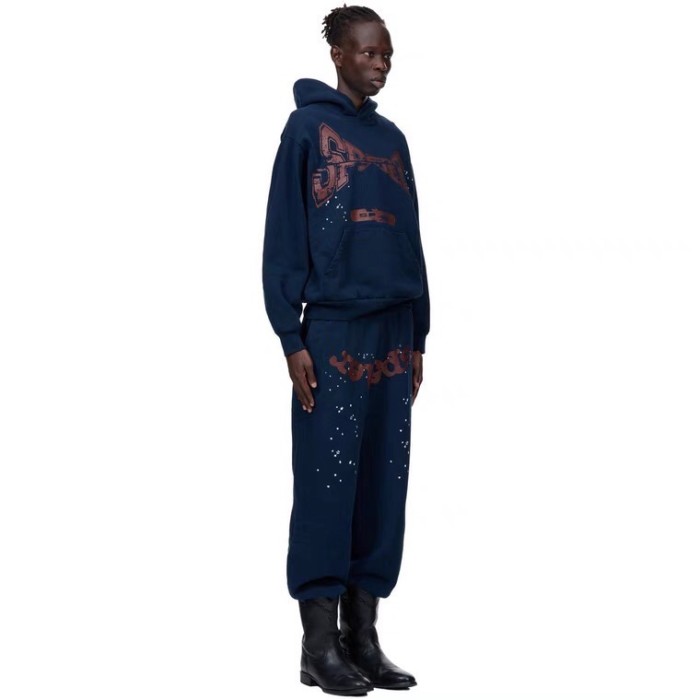 Red letters printed dark blue pants