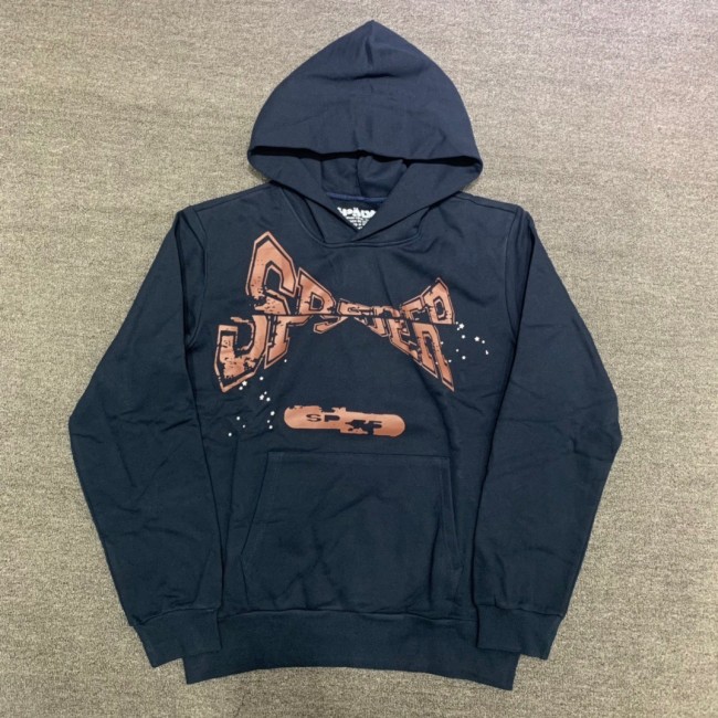 Dark blue hoodie with red lettering print