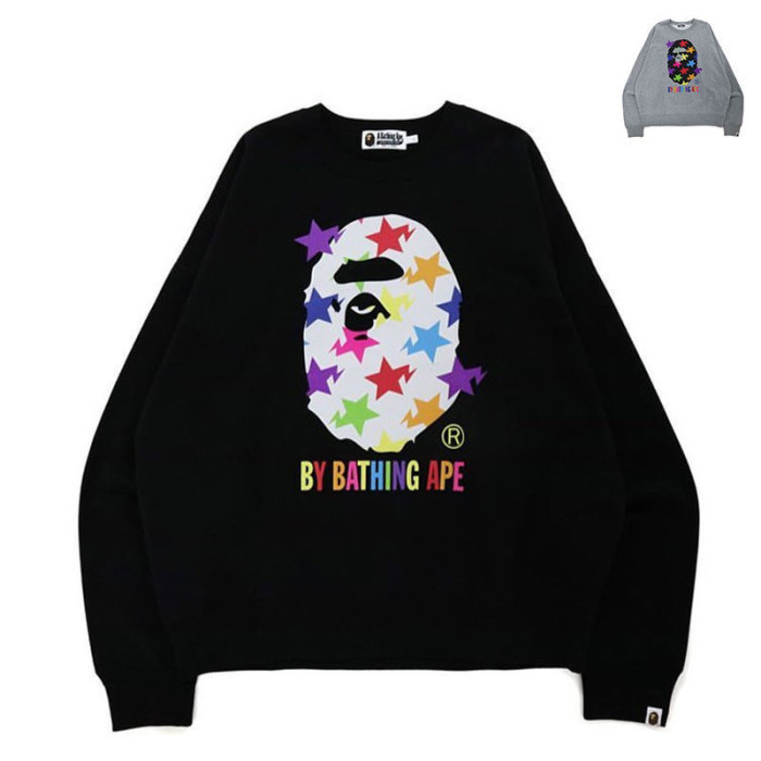 Colorful Star Ape Round Neck Pullover Black & Grey