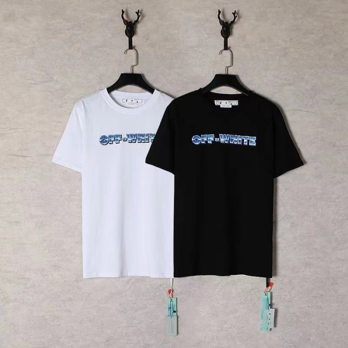 [buy more save more] Blue stereo letter short sleeve