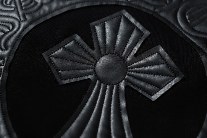 Leather embroidered horseshoe zipper hoodie