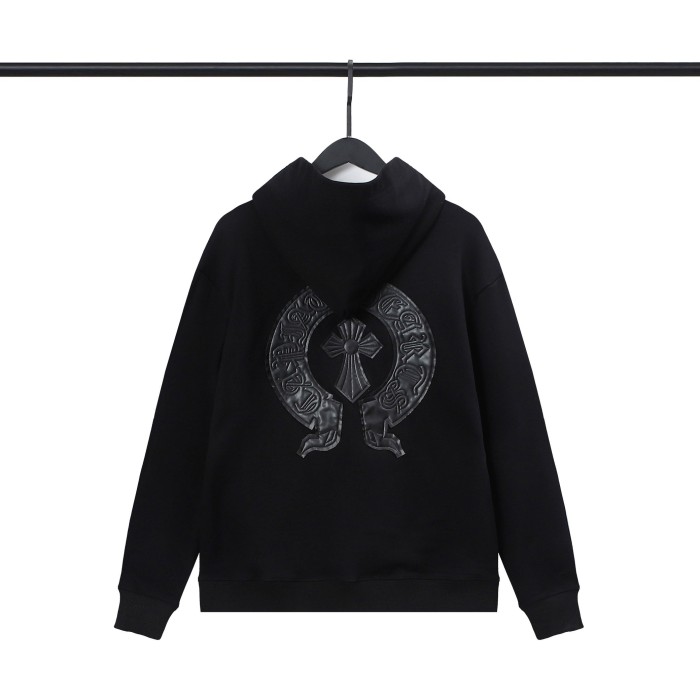 Leather embroidered horseshoe zipper hoodie