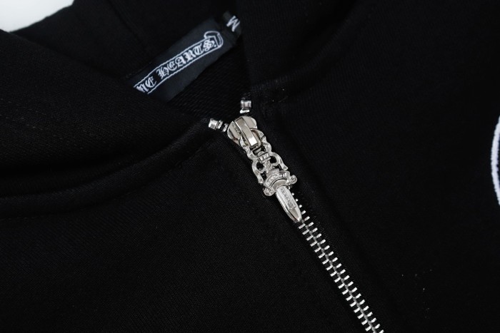 Leather embroidered horseshoe zipper hoodie
