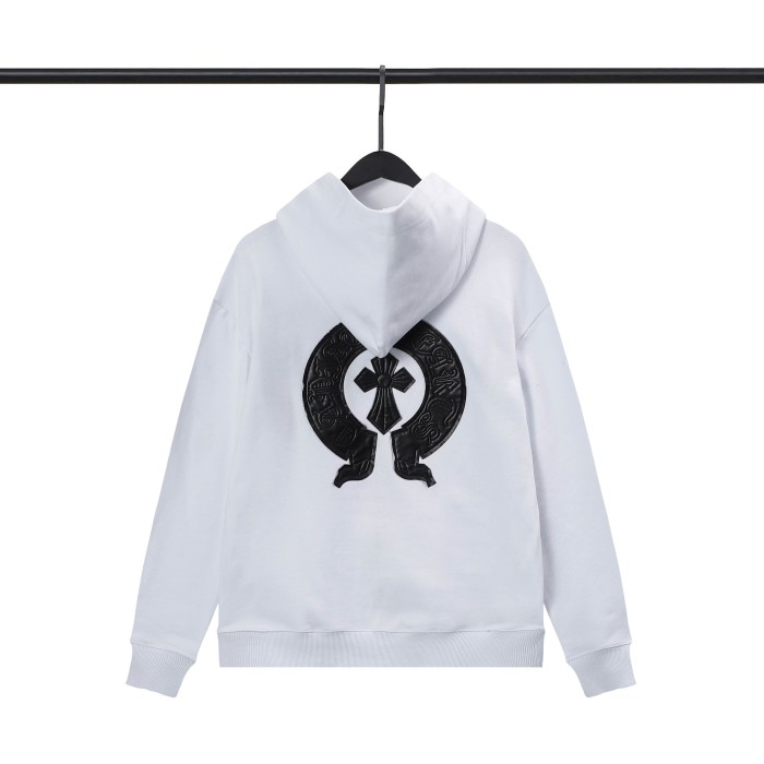Leather embroidered horseshoe zipper hoodie