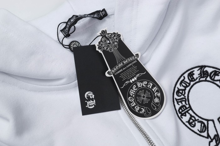 Leather embroidered horseshoe zipper hoodie