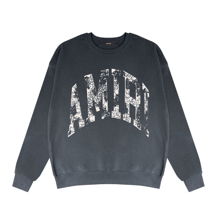 Mottled hollow letter print round neck sweatshirt