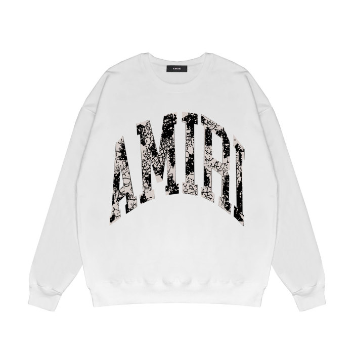 Mottled hollow letter print round neck sweatshirt