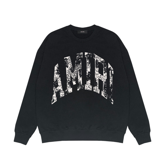 Mottled hollow letter print round neck sweatshirt