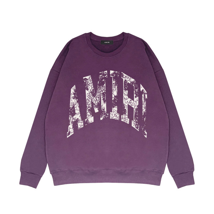 Mottled hollow letter print round neck sweatshirt