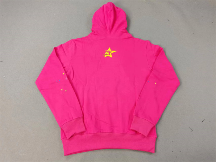 Young Thug Sp5der-Pink hoodie with white dots and black letters