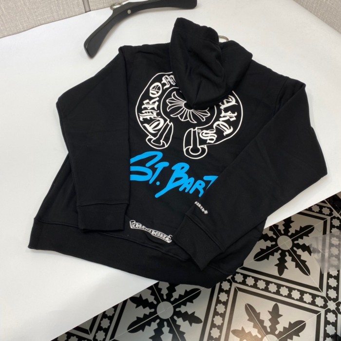 1:1 quality version horse's hoof logo blue graffiti letters hoodie
