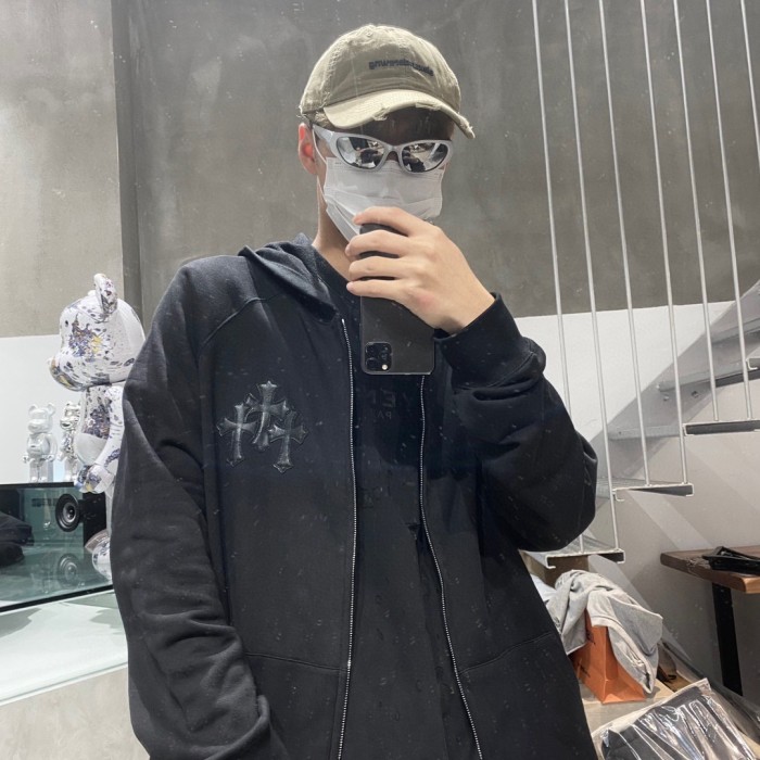 1:1 quality version Leather cross zipper hoodie