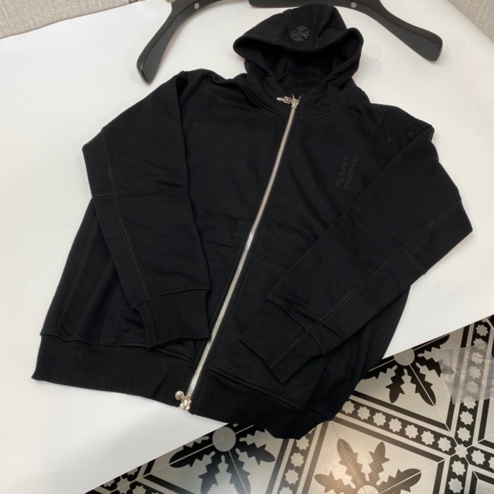 1:1 quality version Embroidered monogram leather zippered hoodie 2 colors