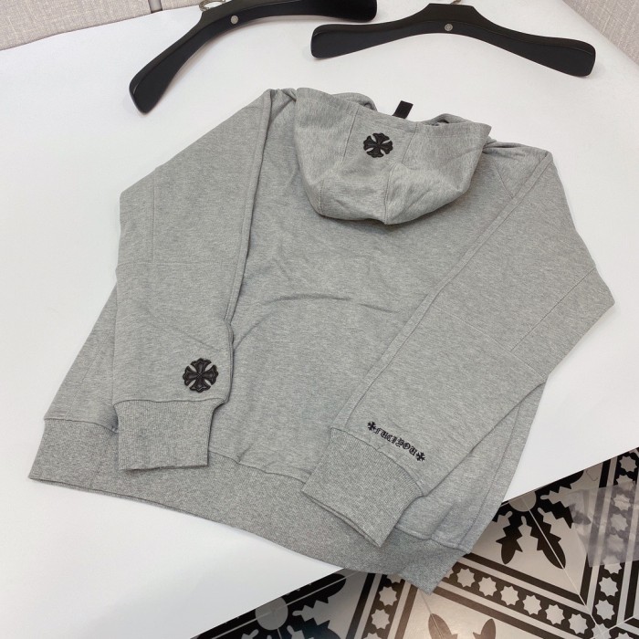 1:1 quality version Embroidered monogram leather zippered hoodie 2 colors