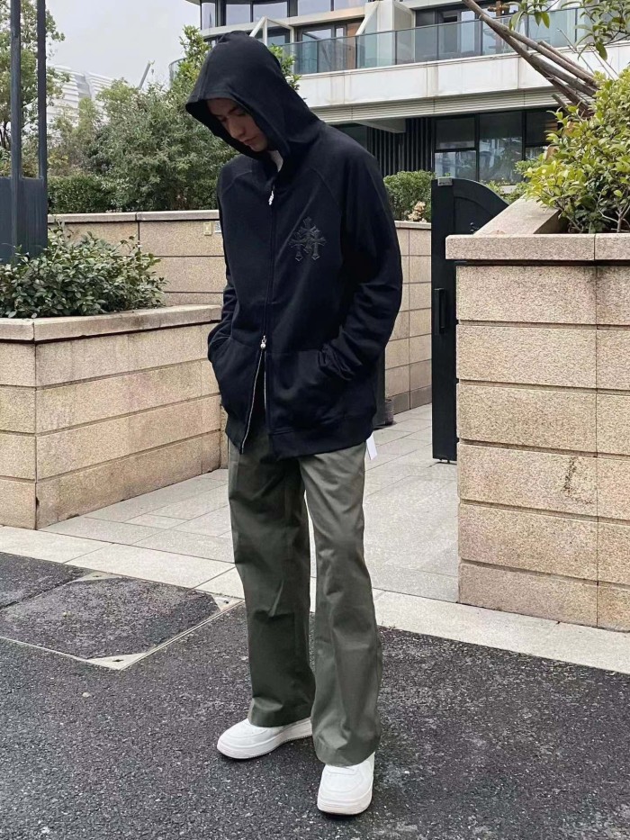 1:1 quality version Leather cross zipper hoodie