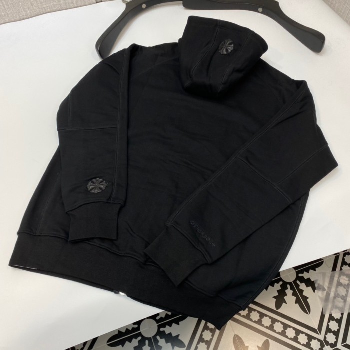 1:1 quality version Embroidered monogram leather zippered hoodie 2 colors