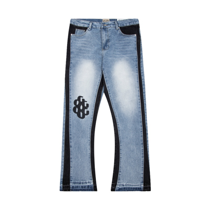 [buy more save more]  Knee Embroidered logo side striped flared jeans 2 colors