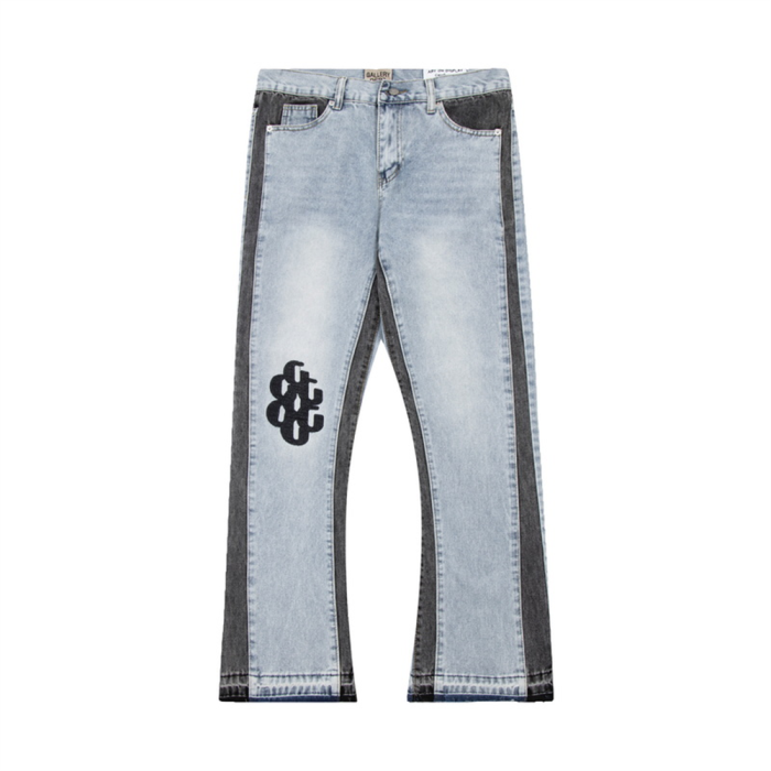 [buy more save more]  Knee Embroidered logo side striped flared jeans 2 colors