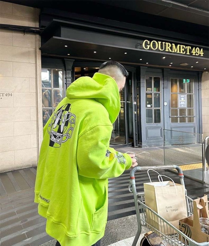 1:1 quality version Chain Football Zipper hoodie fluorescent green