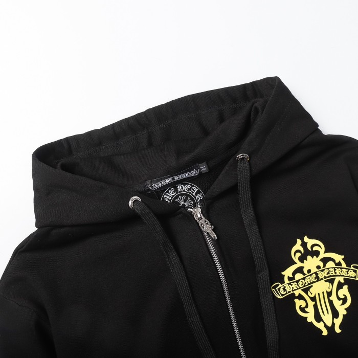 Yellow dagger print zipper hoodie
