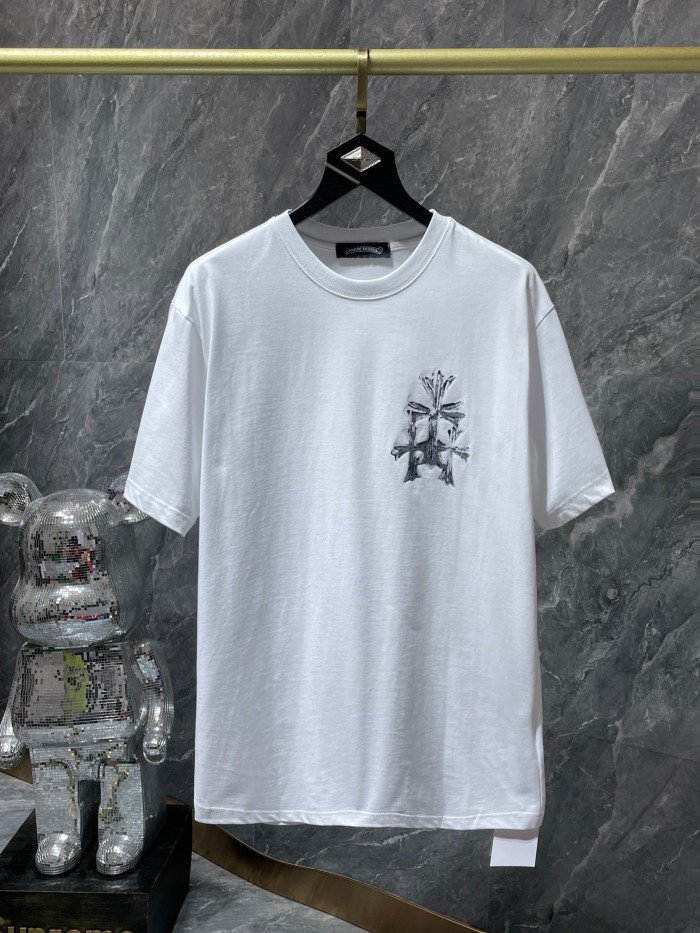 1:1 quality version Metallic ragged embroidered cross tee
