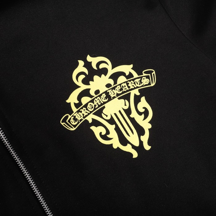 Yellow dagger print zipper hoodie